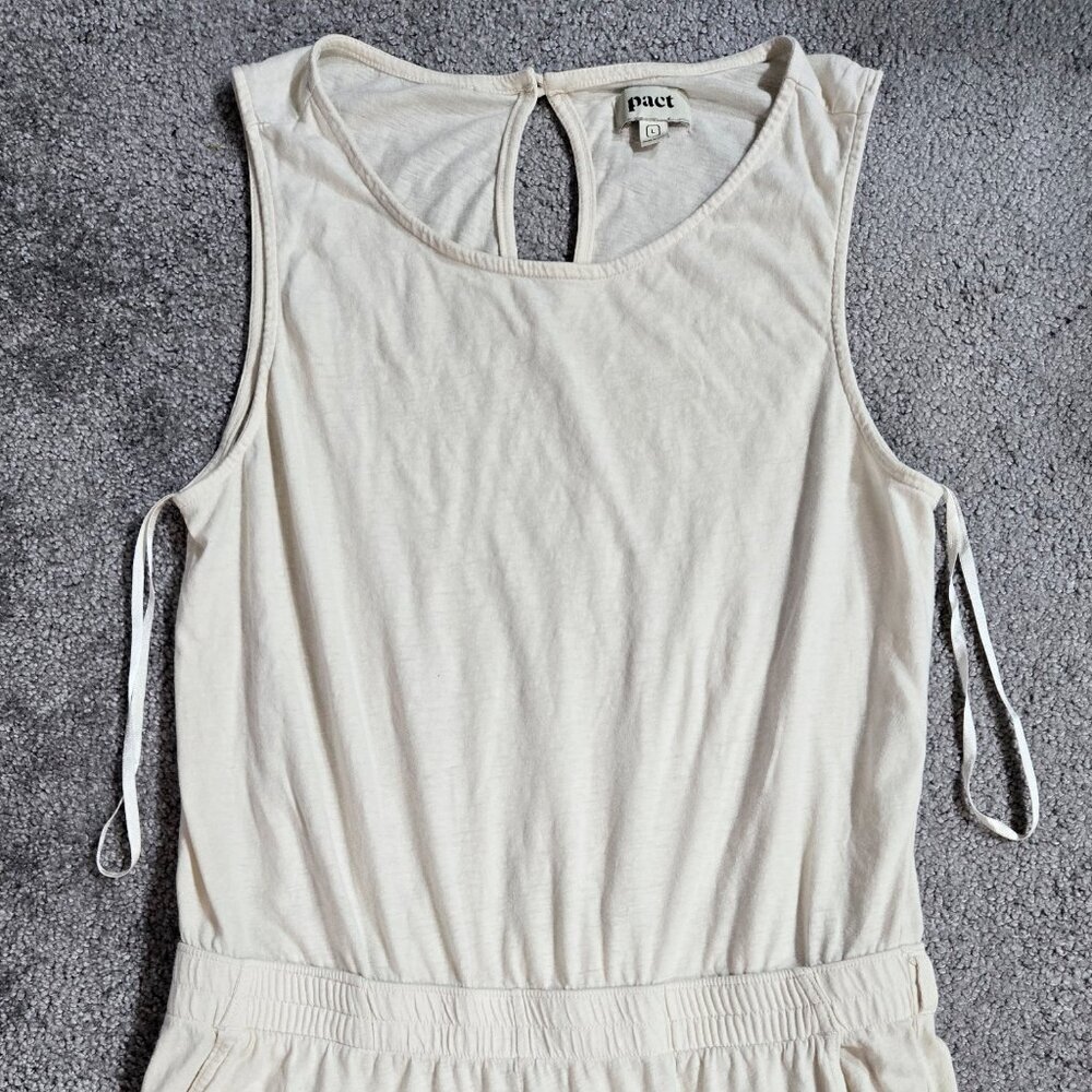 Pact Portside Organic Cotton Linen Cream Wide Leg Sleeveless Jumpsuit Lagenlook - Picture 5 of 12